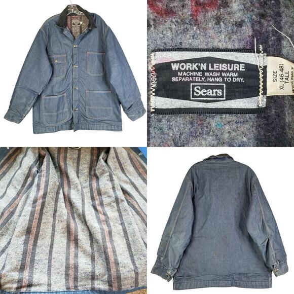 Vintage Sears Leisure Chore Blanket Lined Work Coat Jacket XLT 46/48 True Vtg - Picture 1 of 11